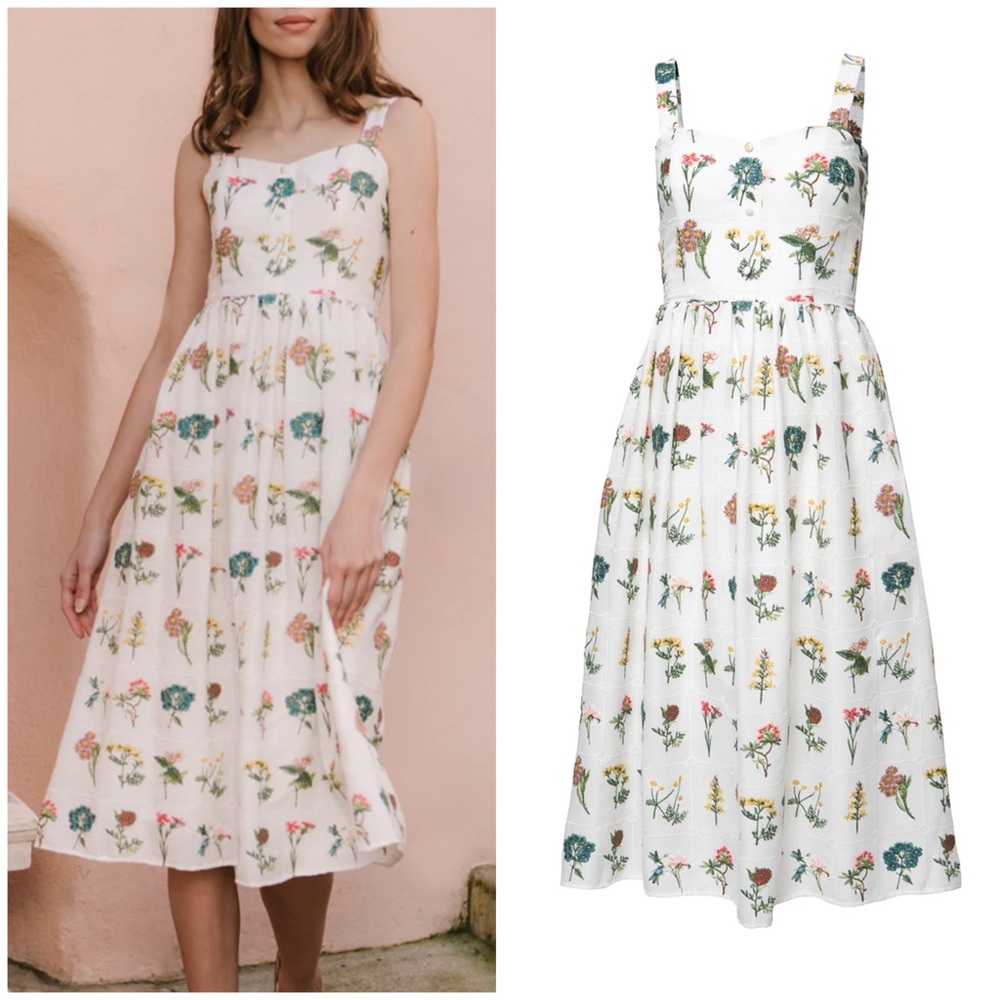 Ivy City Co Floral Midi Dress - White with Multicolor Floral BNWT
